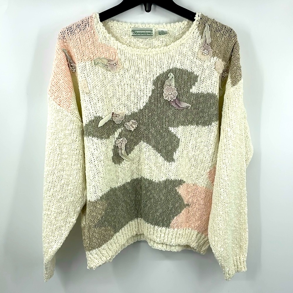 Vintage Shenanigans cream floral pastel beaded sweater Size Large